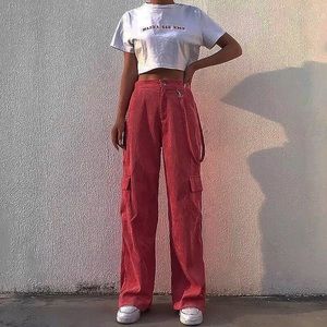 Pink Wide Leg Cargo Pants
